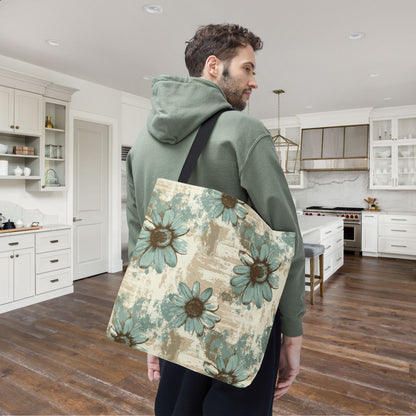 Rustic Teal Daisy Canvas Tote Bag