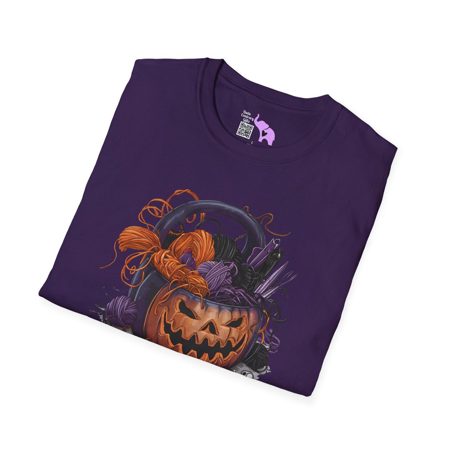 Spooky Pumpkin Yarn Basket Adult T-shirt