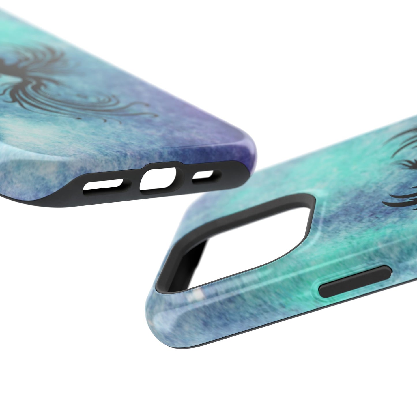 Phoenix Silhouette Over Teal Nebula MagSafe® Compatible Tough Case for iPhone