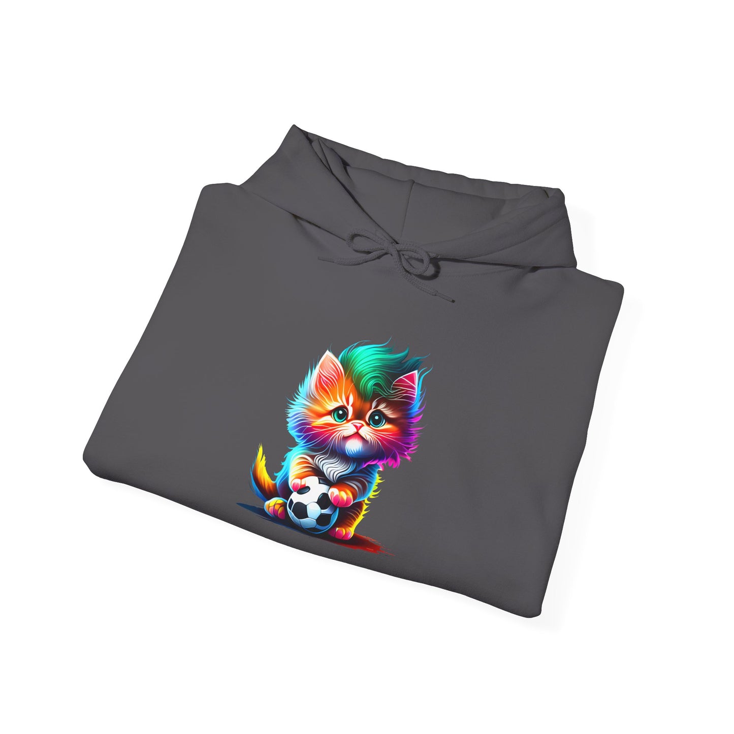 Cute Colorful Kitten w/Soccer Ball Heavy Blend™ Hooded Sweatshirt