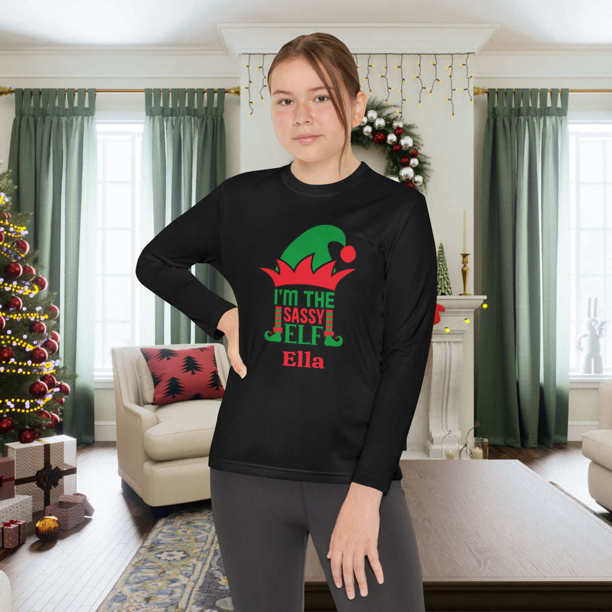 I'm The Sassy Elf Personalized Youth Long Sleeve Tee