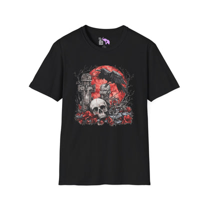 Halloween Graveyard w/Skull Adult T-shirt
