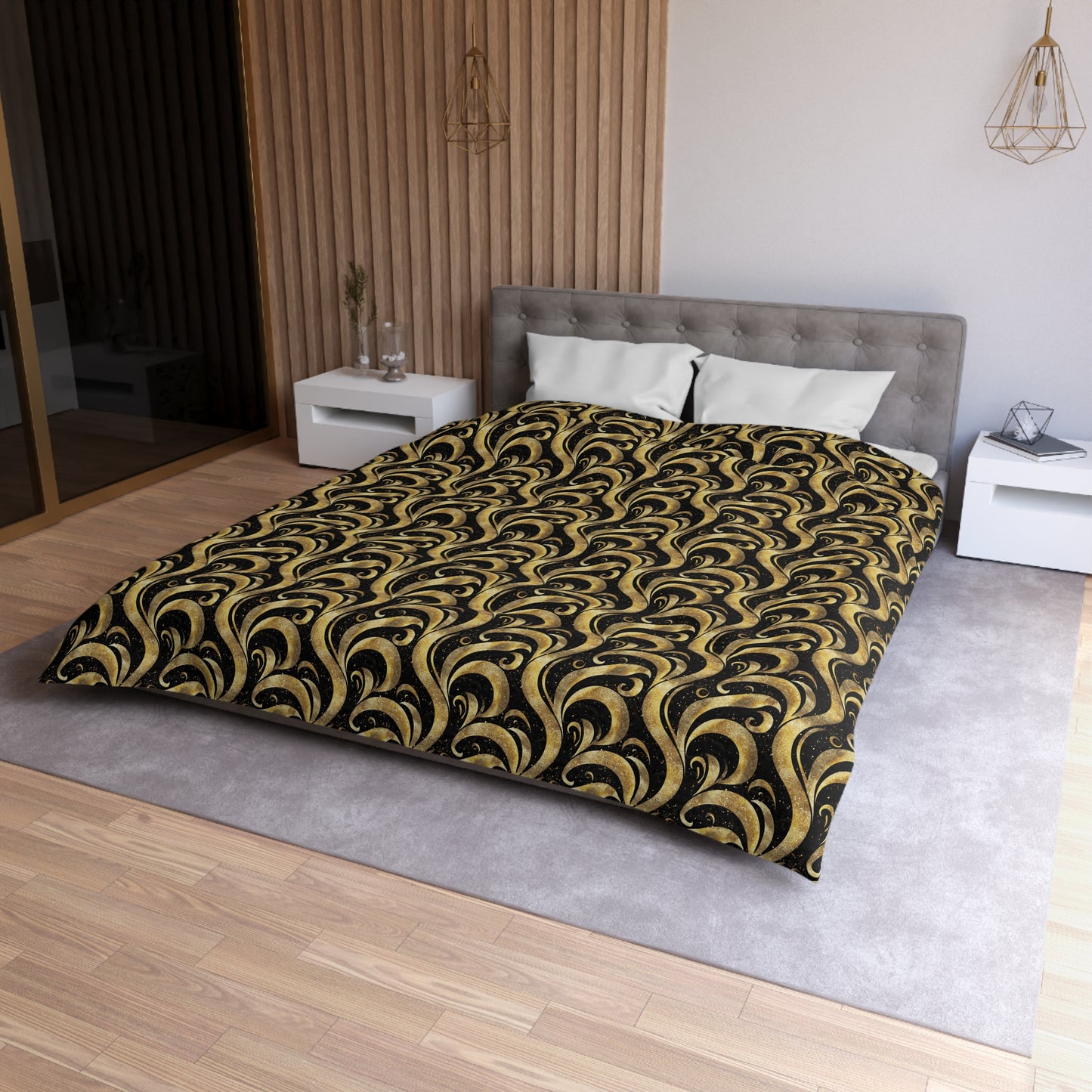 Black & Gold Luxe Swirl Microfiber Duvet Cover