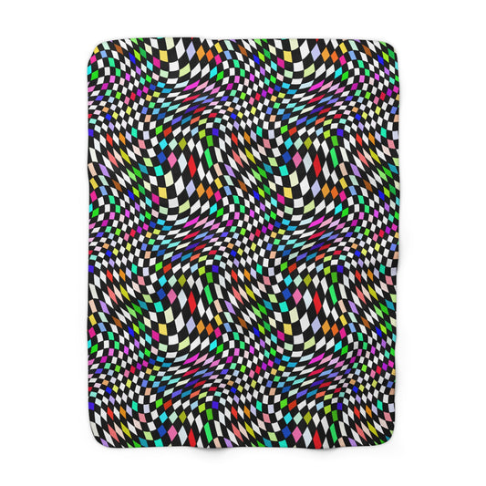 Warped Colorful Checkered Fleece Blanket