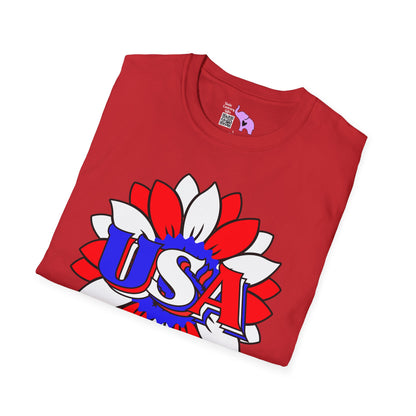 USA Red, White, and Blue Sunflower 2 Adult T-shirt