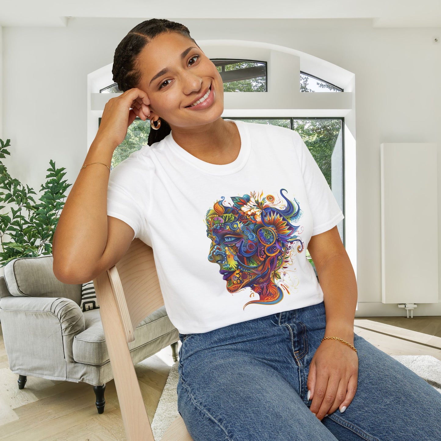 Colorful Paisley Woman Profile Adult T-shirt