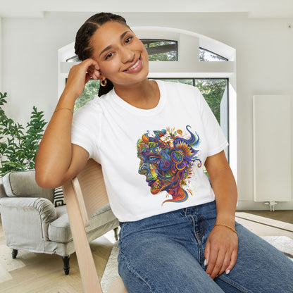 Colorful Paisley Woman Profile Adult T-shirt