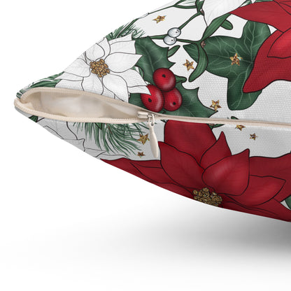 Winter Poinsettia Garden Throw Pillow