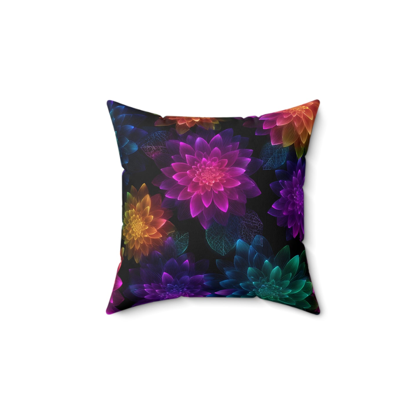 Neon Lotus Blooms Throw Pillow