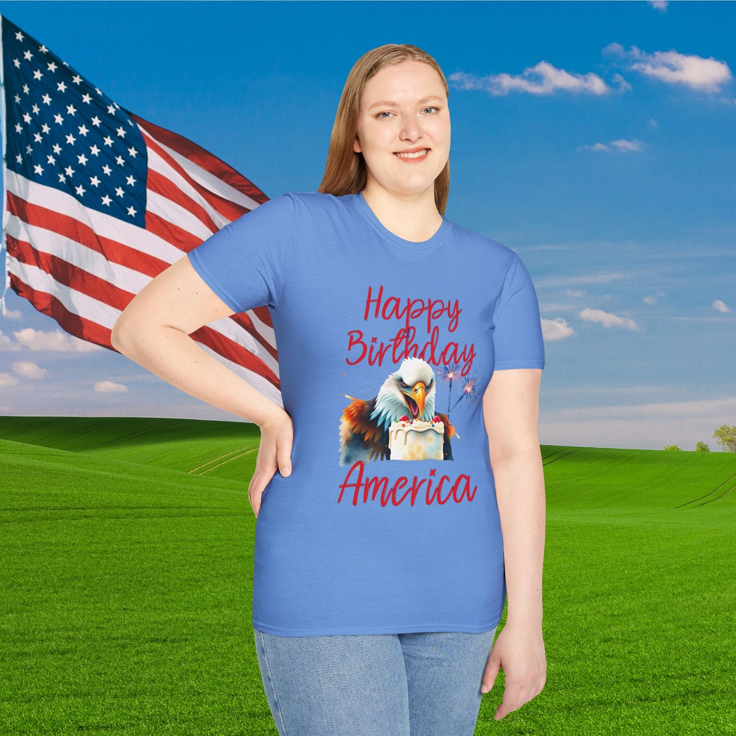 Happy Birthday America (Eagle Eating Cake) Adult T-shirt