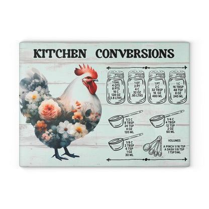 Floral Chicken Kitchen Conversions Glass Cutting Board | Perfect Gift for Home Cooks