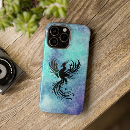 Phoenix Silhouette Over Teal Nebula MagSafe® Compatible Tough Case for iPhone