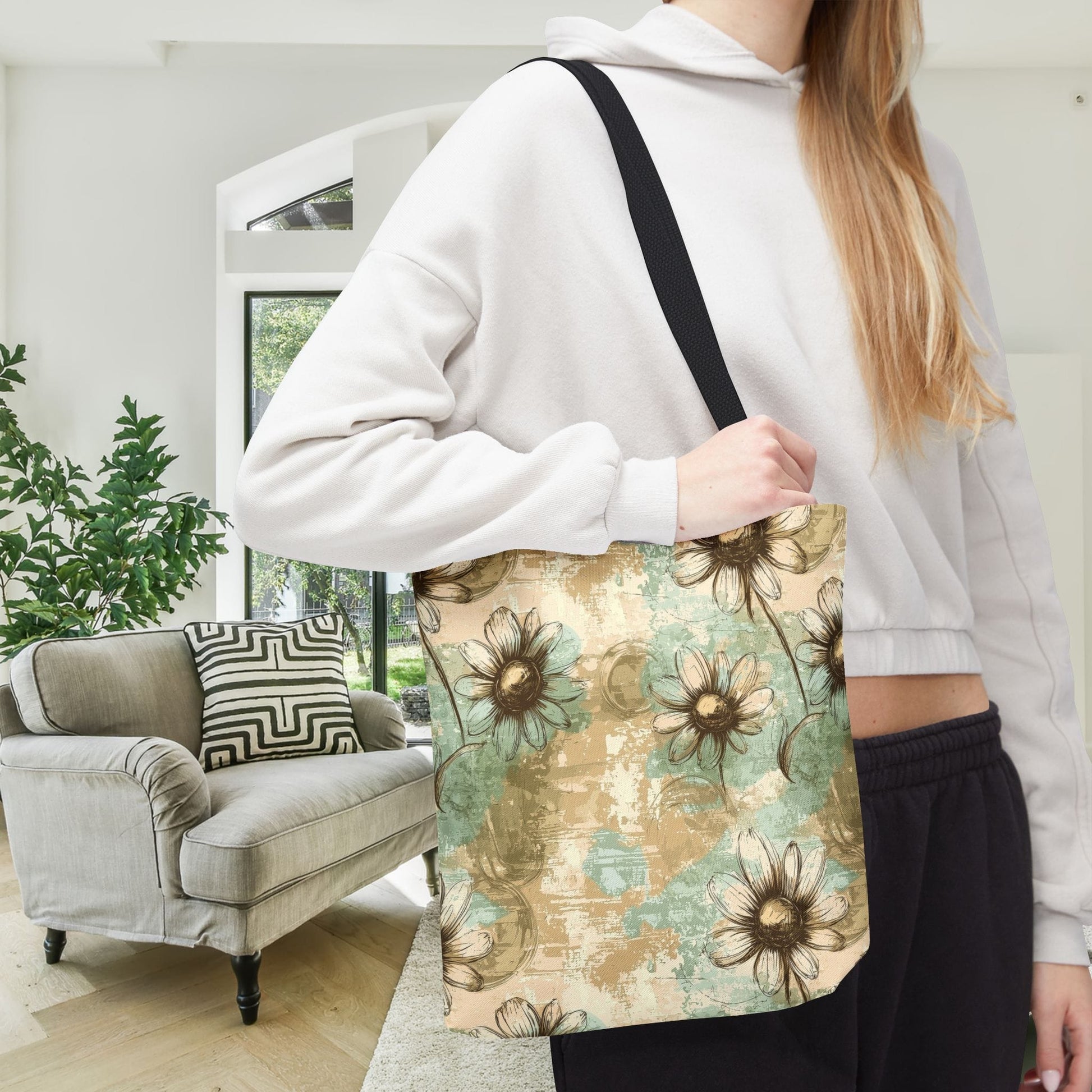 Worn Meadow Daisies Canvas Tote Bag