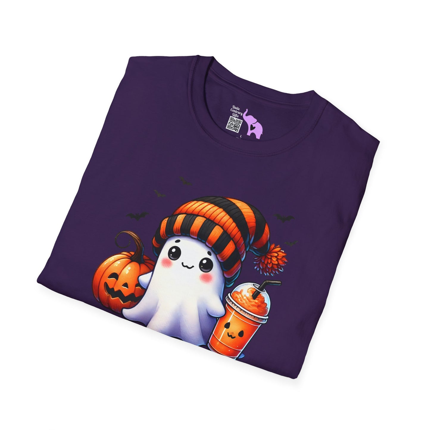 Cute Ghost w/Pumpkins Adult T-shirt
