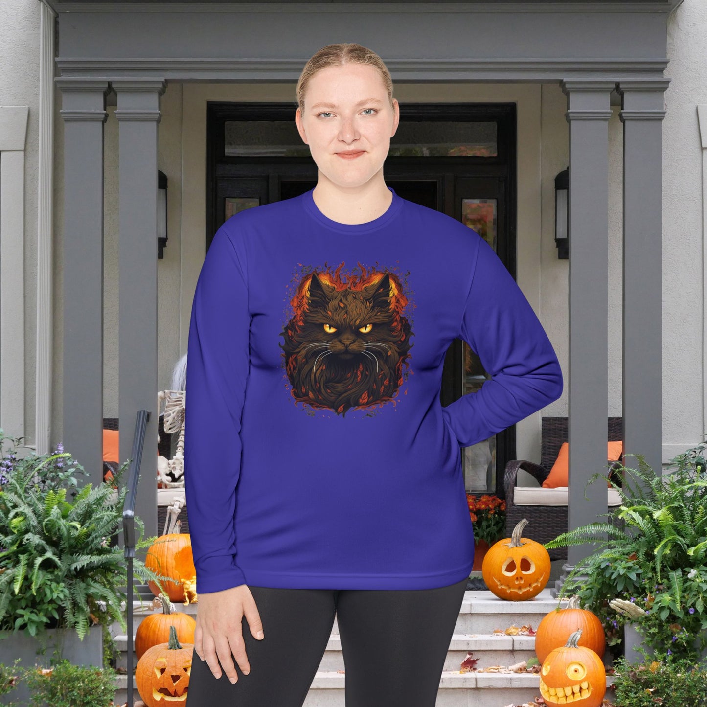 Creepy Black Cat Adult Long Sleeve Tee
