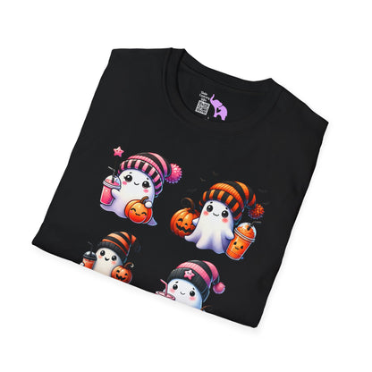 Cute Ghosts w/Pumpkins Adult T-shirt
