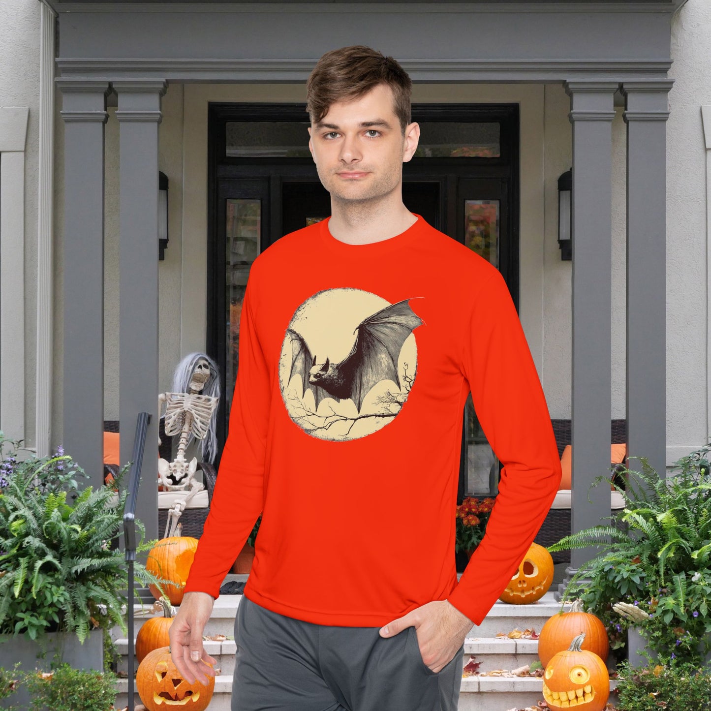 Bat Over Moon 2 Adult Long Sleeve Tee