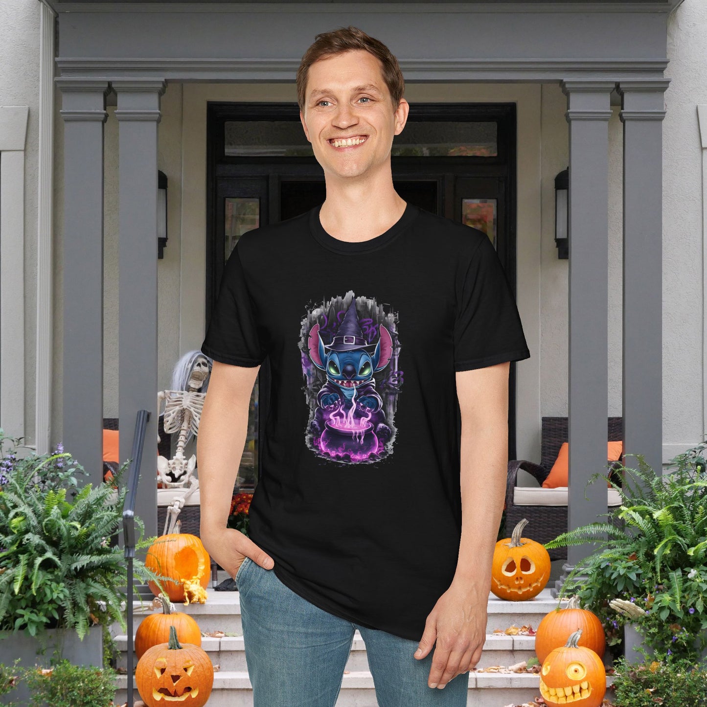 Halloween Stitch w/Purple Cauldron Adult T-shirt