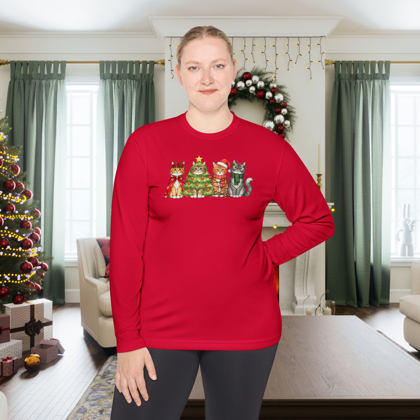 Purrfectly Festive Adult Long Sleeve Tee