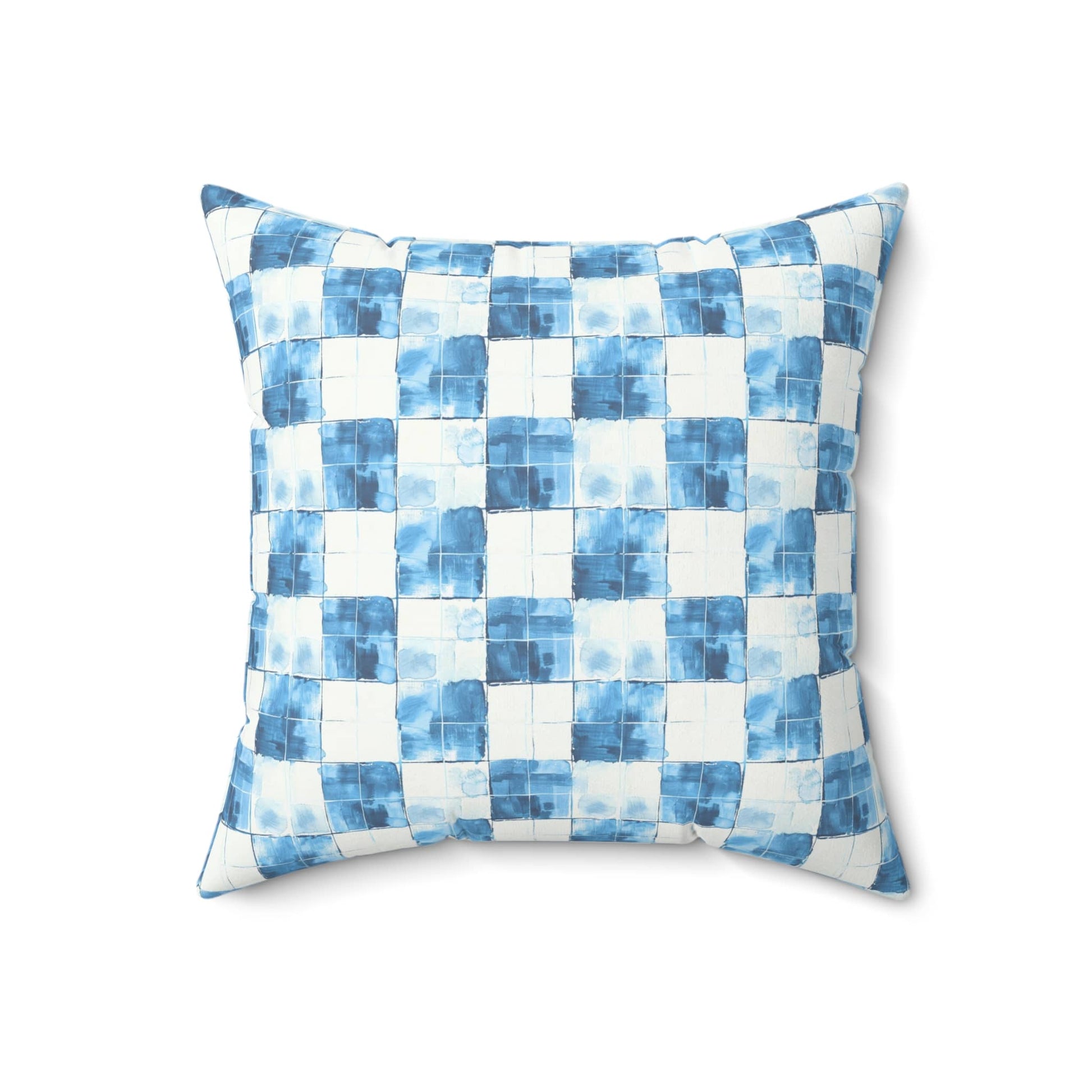 Cozy Blue Checkered Throw Pillow