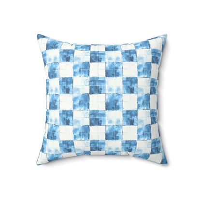 Cozy Blue Checkered Throw Pillow