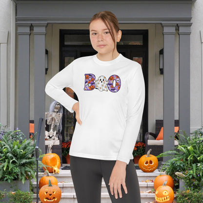 Cute Floral Boo w/Ghost Youth Long Sleeve Tee