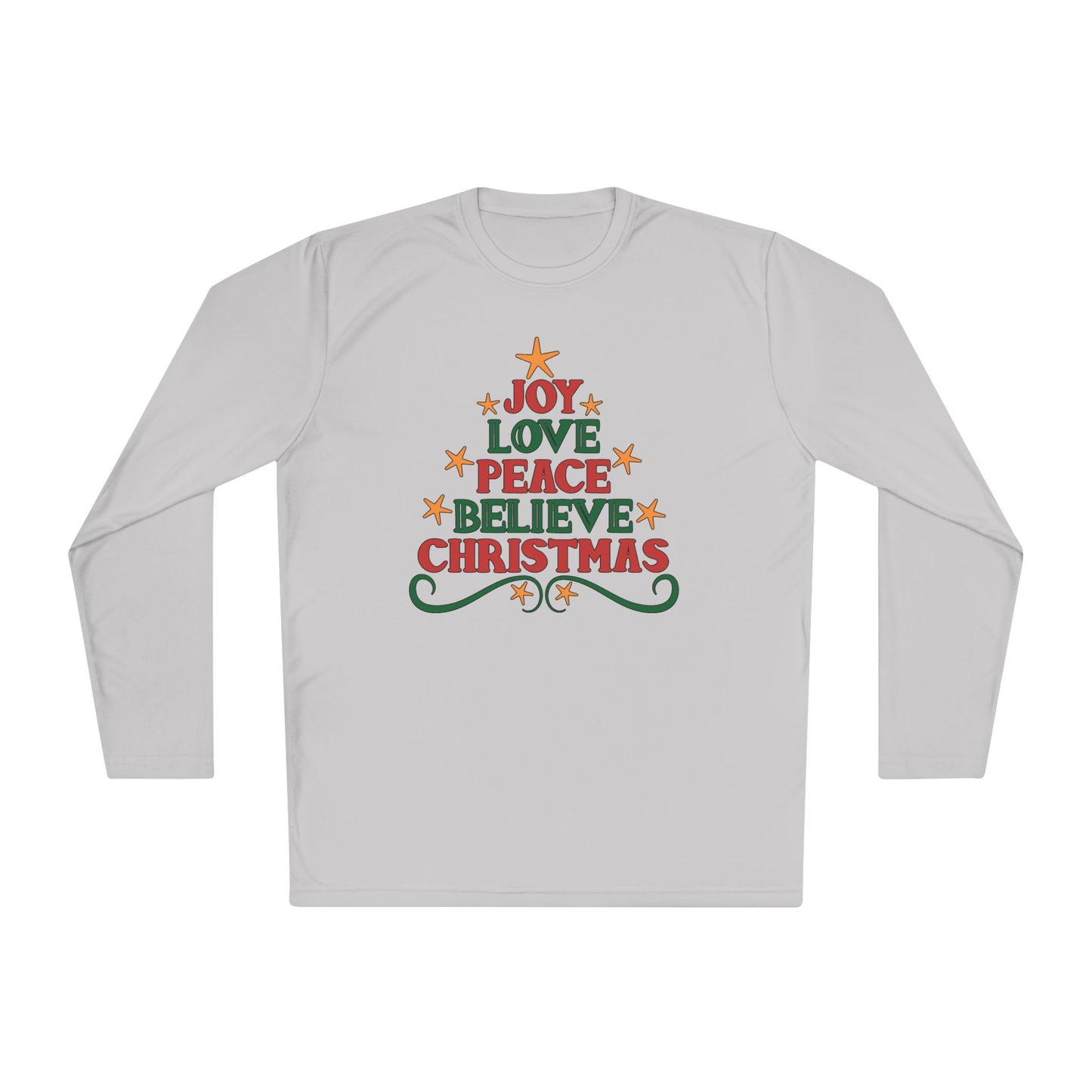 Joy Love Peace Believe Christmas Adult Long Sleeve Tee