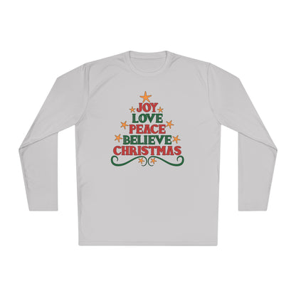 Joy Love Peace Believe Christmas Adult Long Sleeve Tee