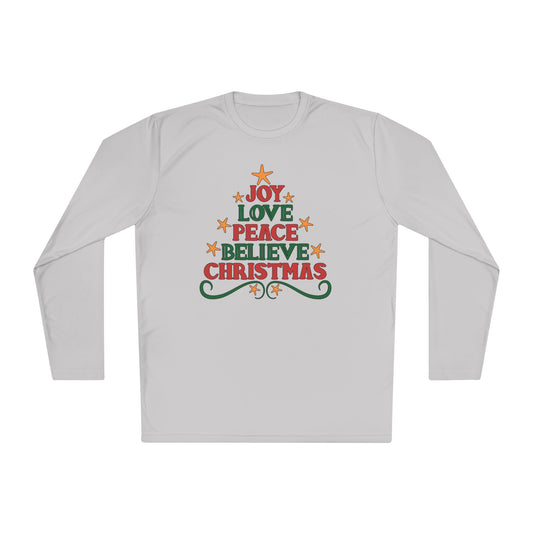 Joy Love Peace Believe Christmas Adult Long Sleeve Tee