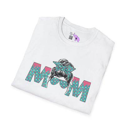 Mom (Teal/Pink Cheetah Print) Adult T-shirt