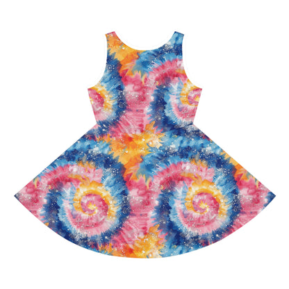 Red, Blue & Yellow Speckled Print Girls' Sleeveless Sundress - Perfect for Summer Parties & Playdates