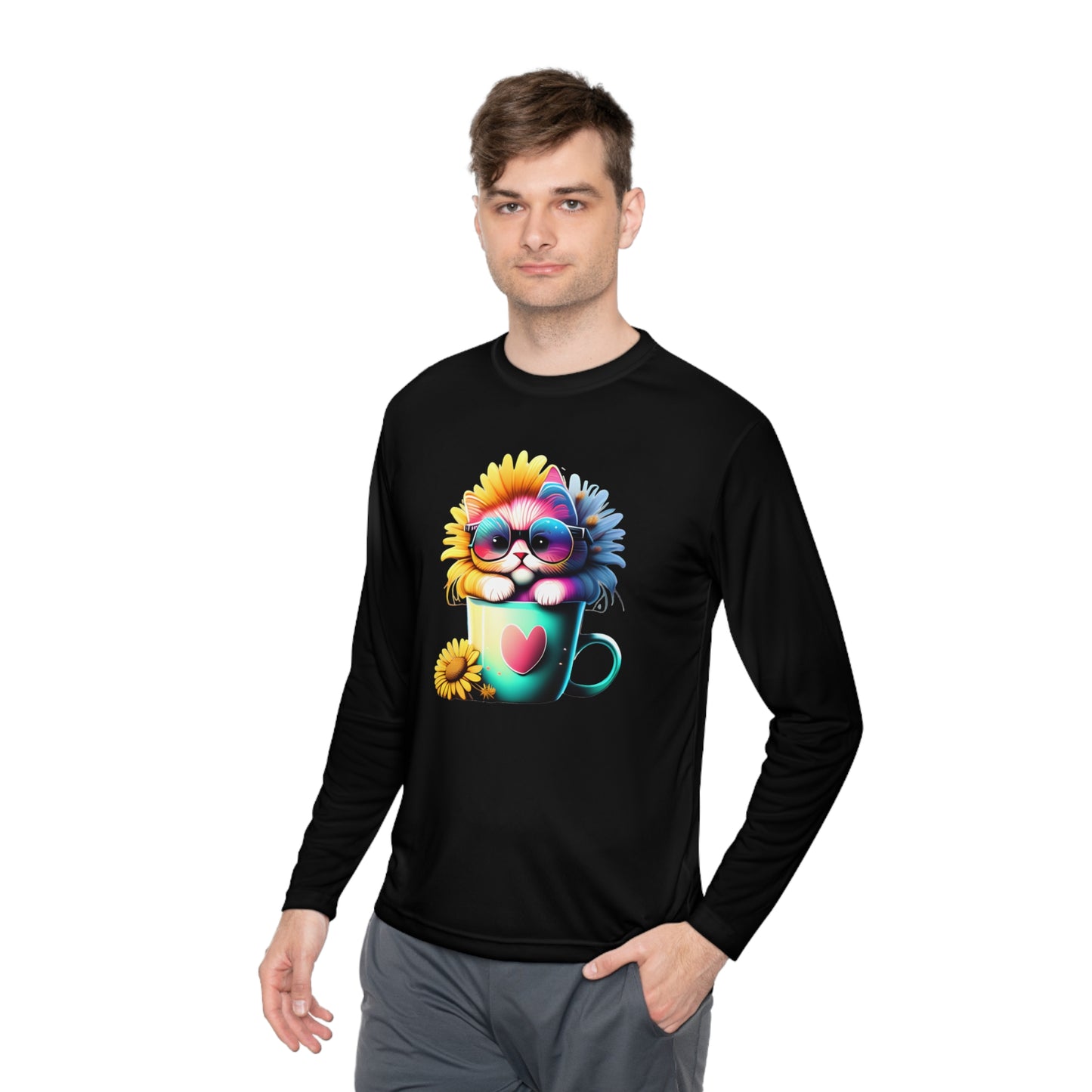 Cool Sunflower Kitten 2 Adult Long Sleeve Tee