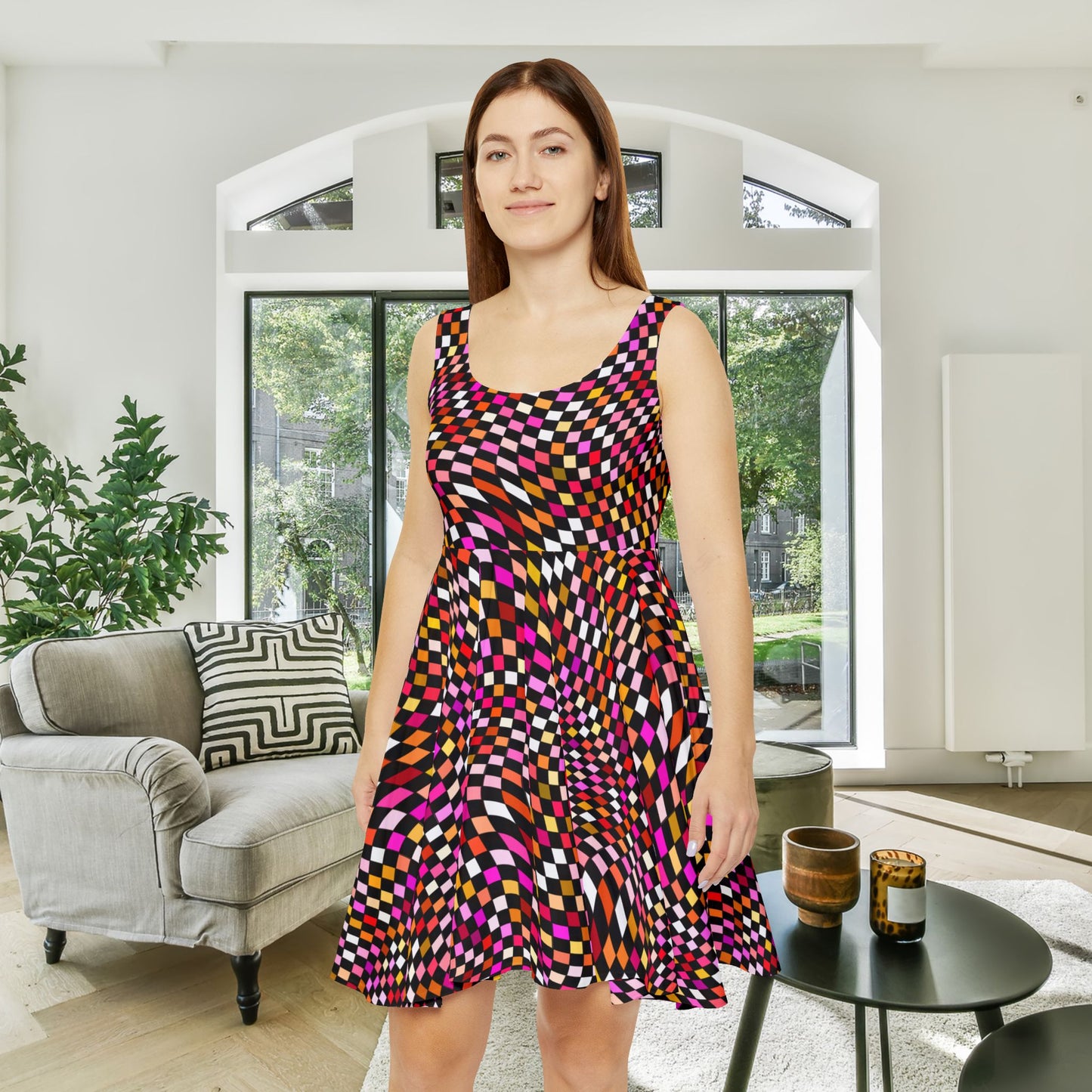 Warped Red Checkered Women's Skater Dress