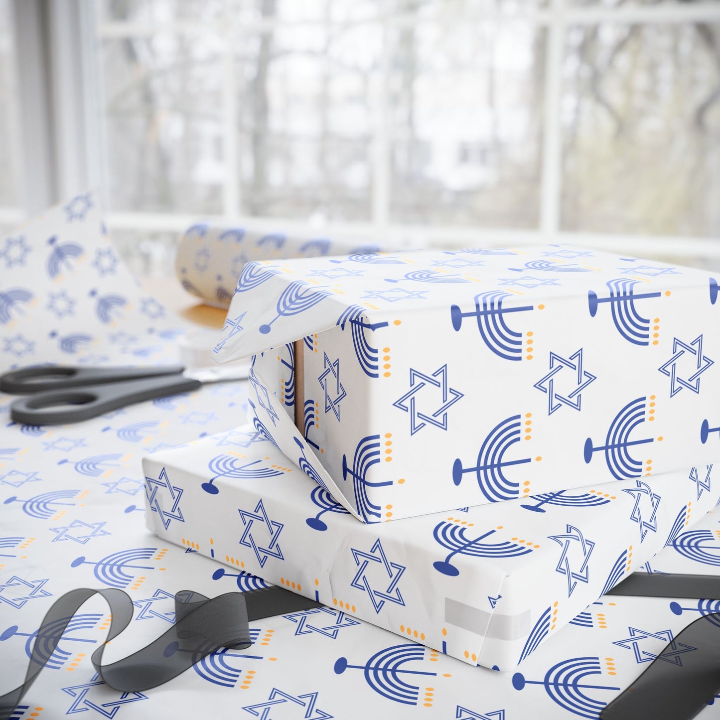 Menorah/Star of David Hanukkah Wrapping Paper