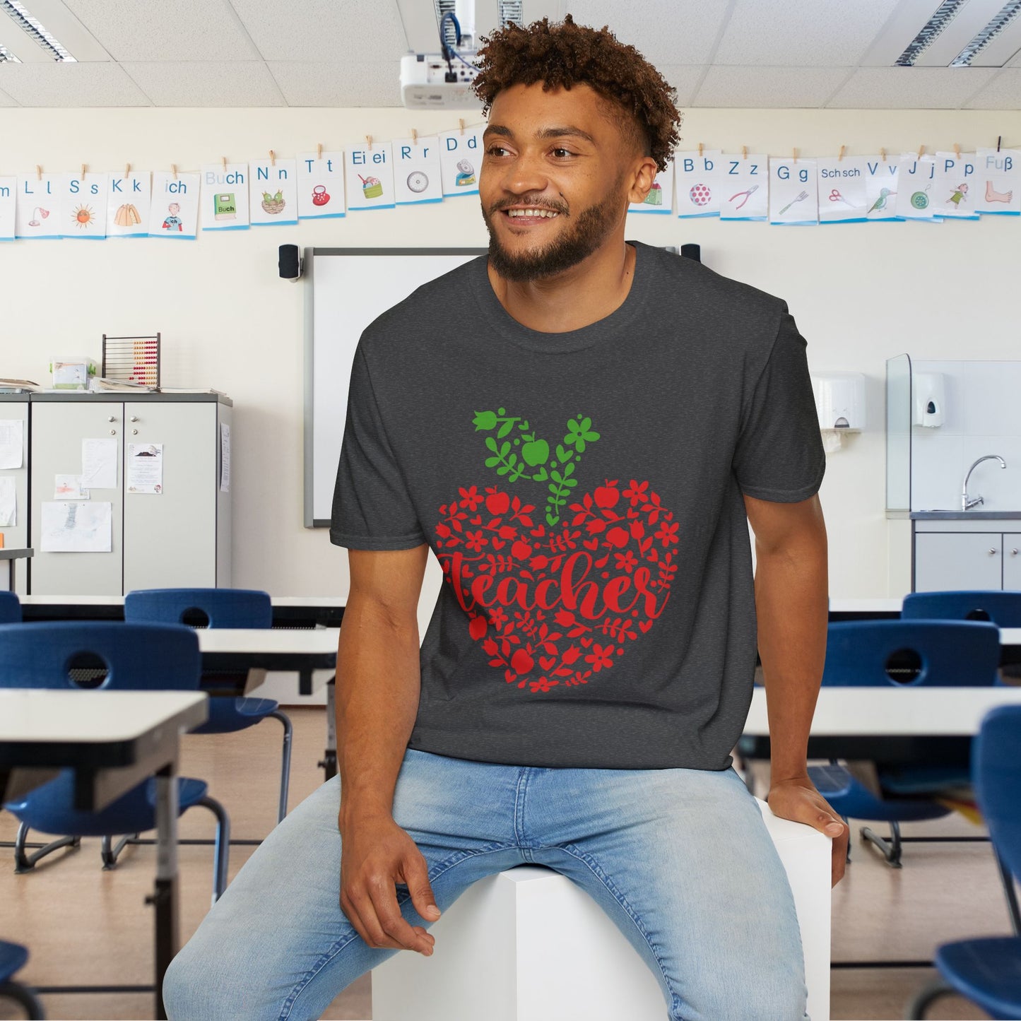 Teacher Apple Heart Adult T-shirt