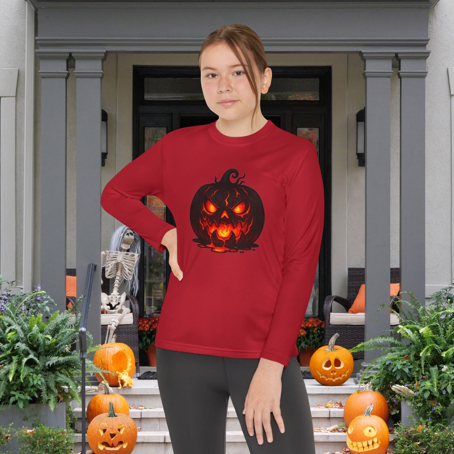 ""Inferno Jack-O’-Lantern Youth Long Sleeve Tee