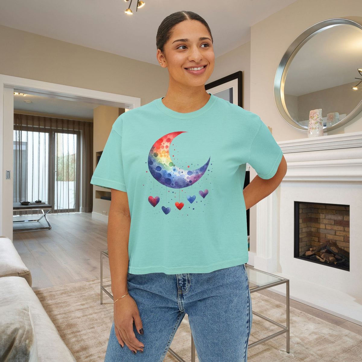 Colorful Heart Moon Women's Boxy Tee