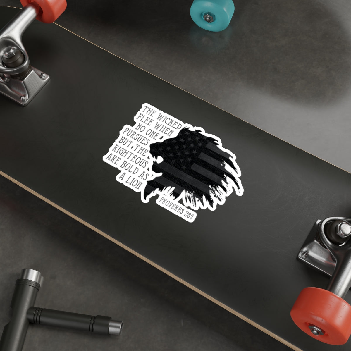 Lion & American Flag Die-Cut Stickers -Proverbs 28:1 Design