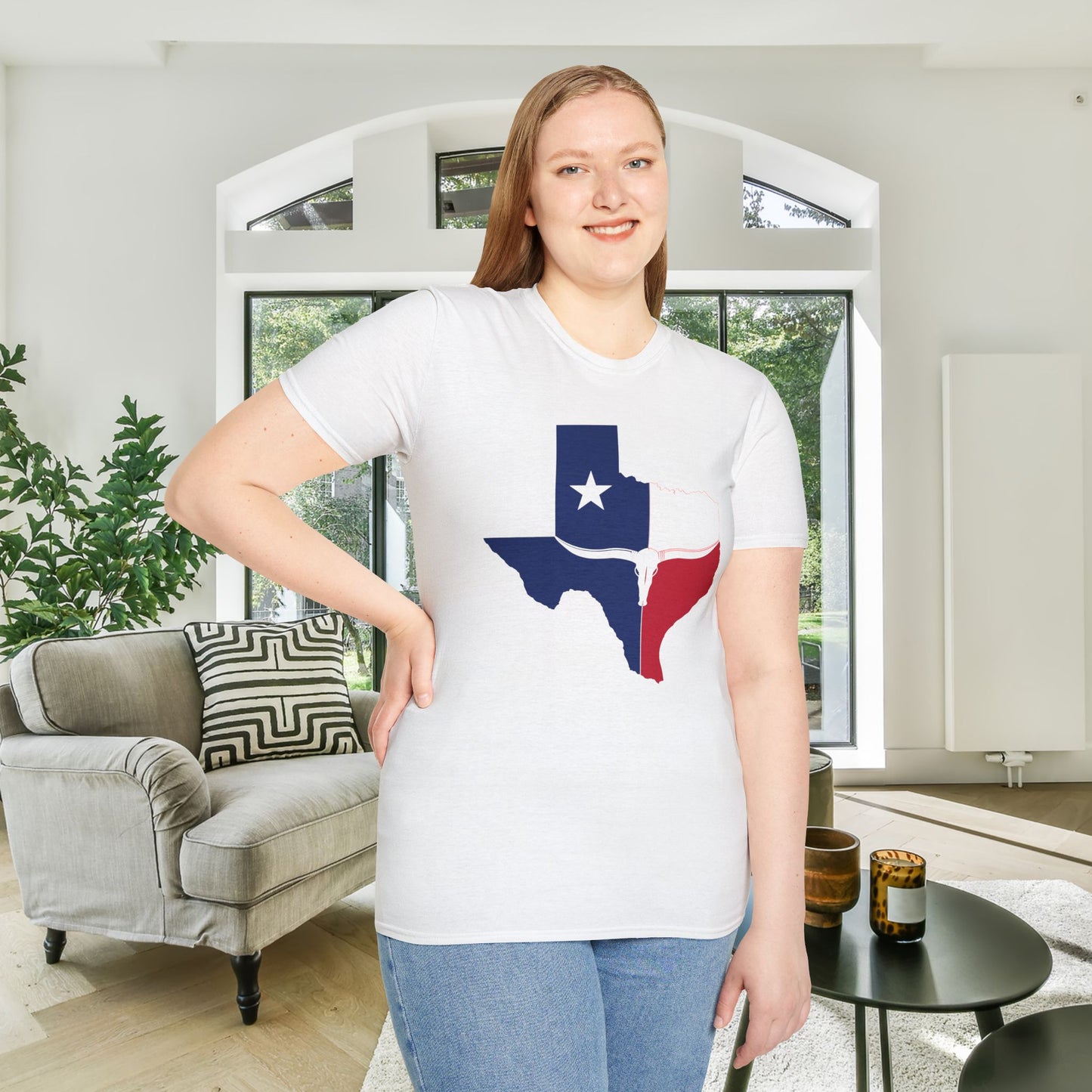 Texas Flag w/Longhorn Adult T-shirt