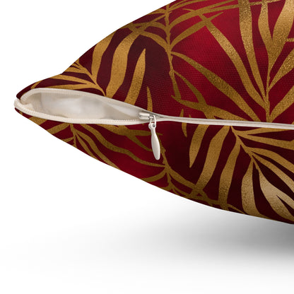 Crimson Palm Veil Throw Pillow