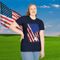 Distressed American Flag w/Dog Tags Adult T-Shirt