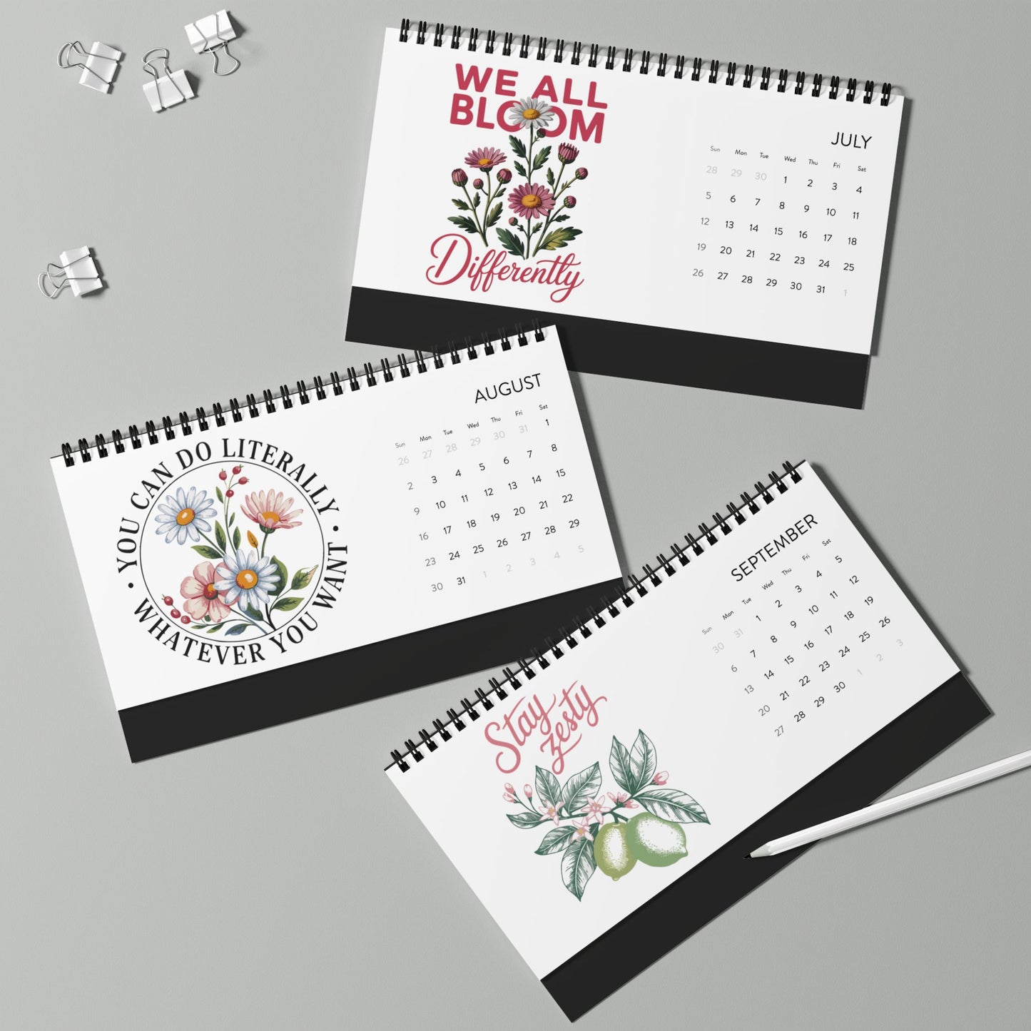 2026 Wildflower Desk Calendar — Inspirational Botanical Desktop Calendar (Grid Dates)
