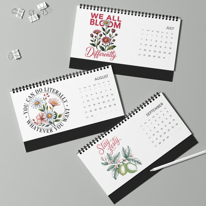 2026 Wildflower Desk Calendar — Inspirational Botanical Desktop Calendar (Grid Dates)