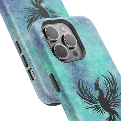 Phoenix Silhouette Over Teal Nebula MagSafe® Compatible Tough Case for iPhone