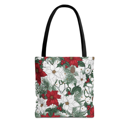 Winter Poinsettia Garden Canvas Tote Bag