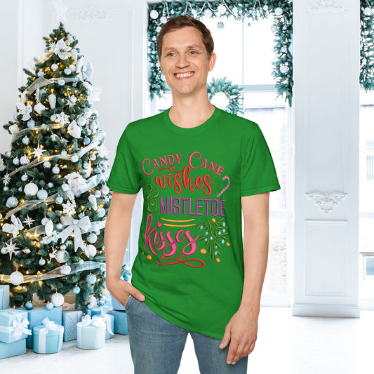 Candy Cane Wishes & Mistletoe Kisses Adult T-shirt