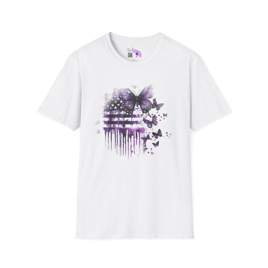 Purple Drip American Flag & Butterflies Adult T-shirt