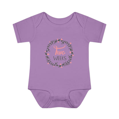Pink Milestone Wreath Onesie-Two Weeks