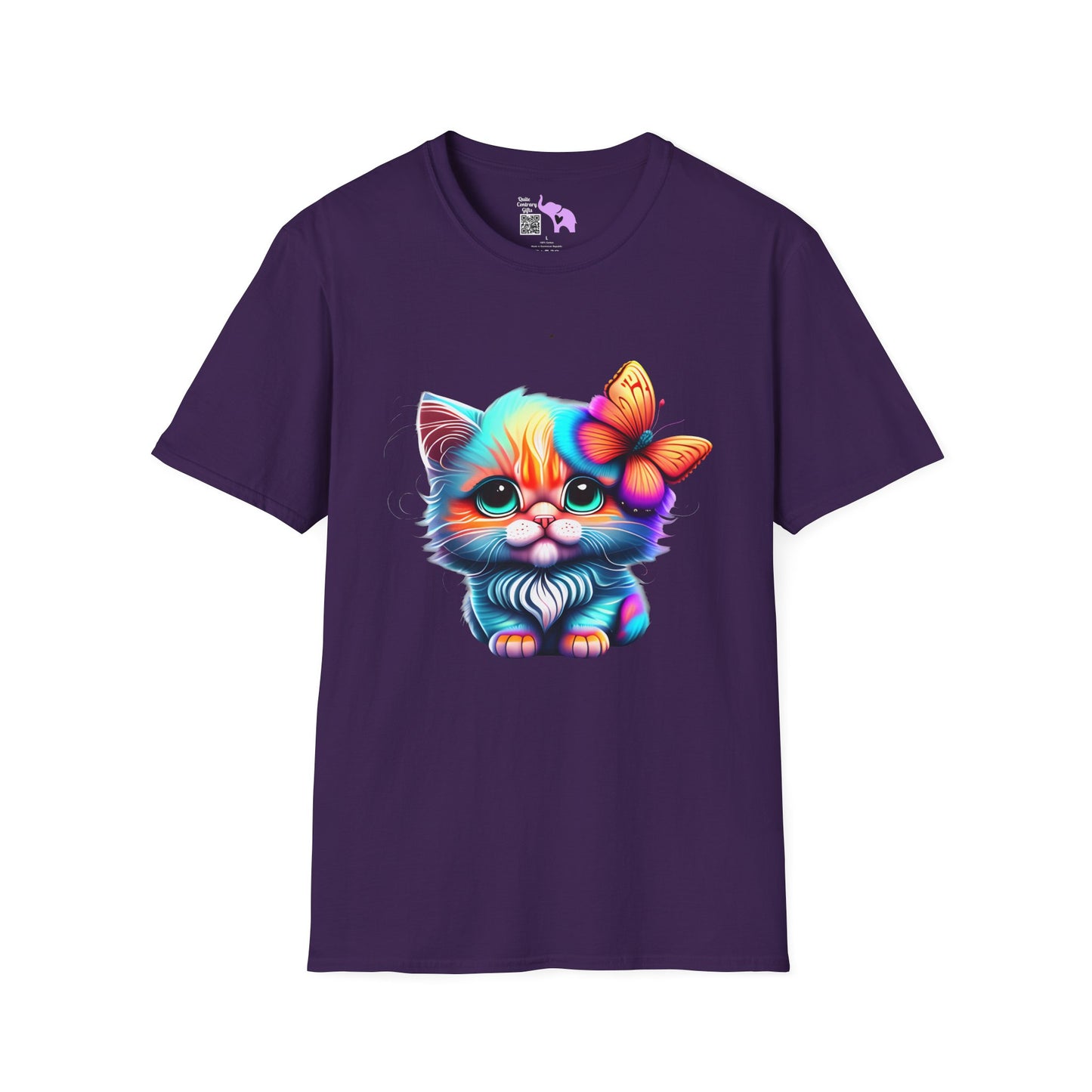 Cute Colorful Kitten w/Butterfly T-shirt