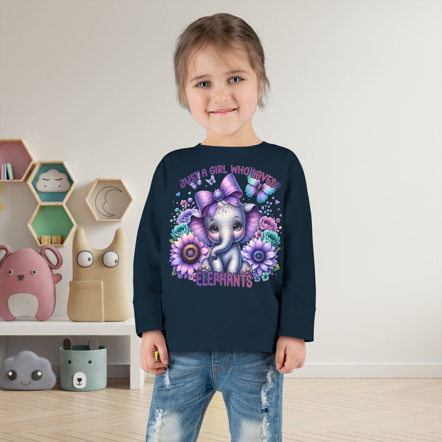 Just A Girl Who Loves Elephants Toddler Long Sleeve Tee